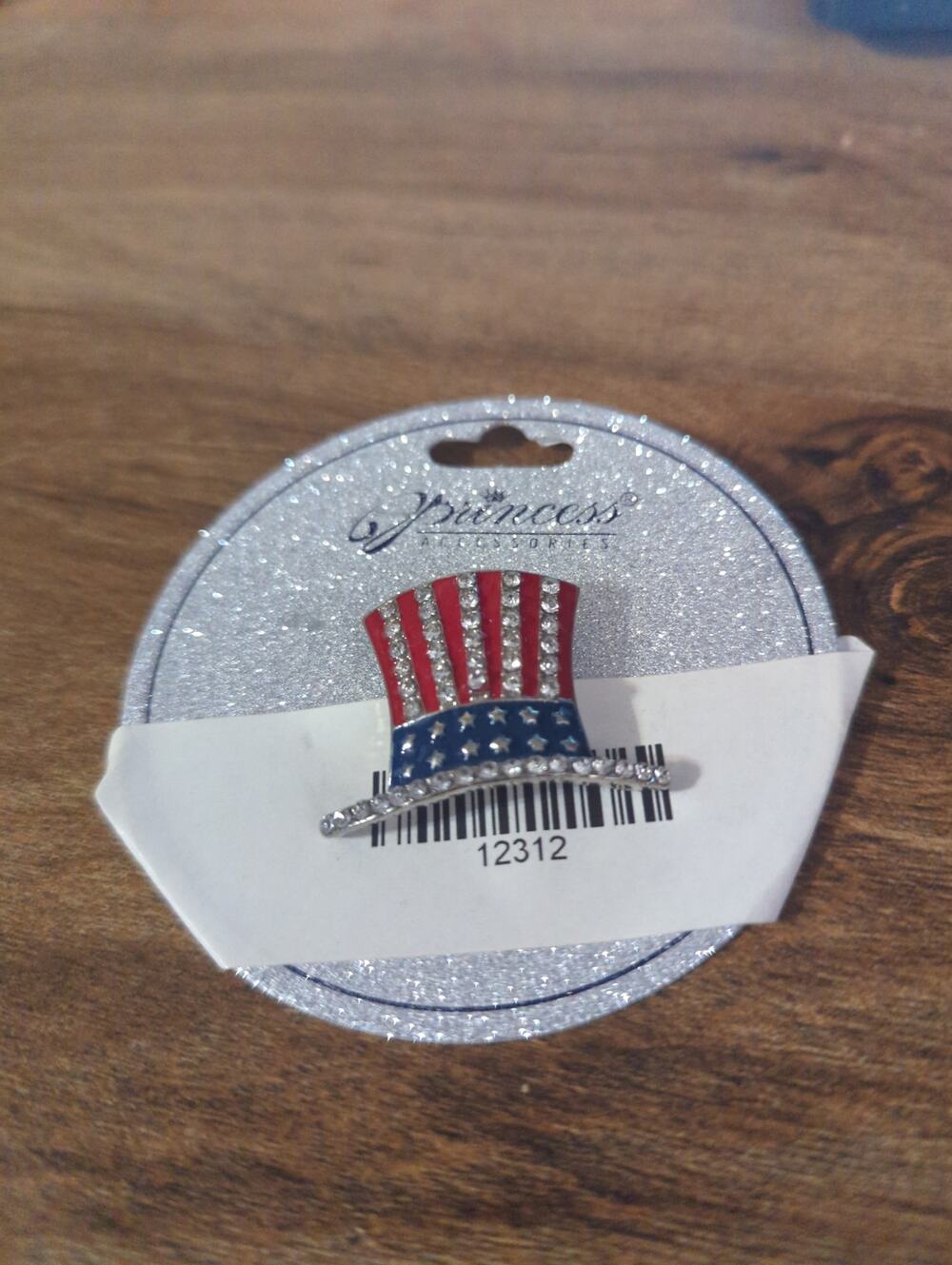 Princess hat shaped Pin. Red and blue with white rhinestones